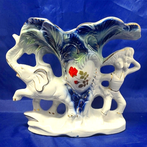 Other - Vintage Brazil 8" Tall x 10" Wide Lusterware VASE, Rare Elephant Theme